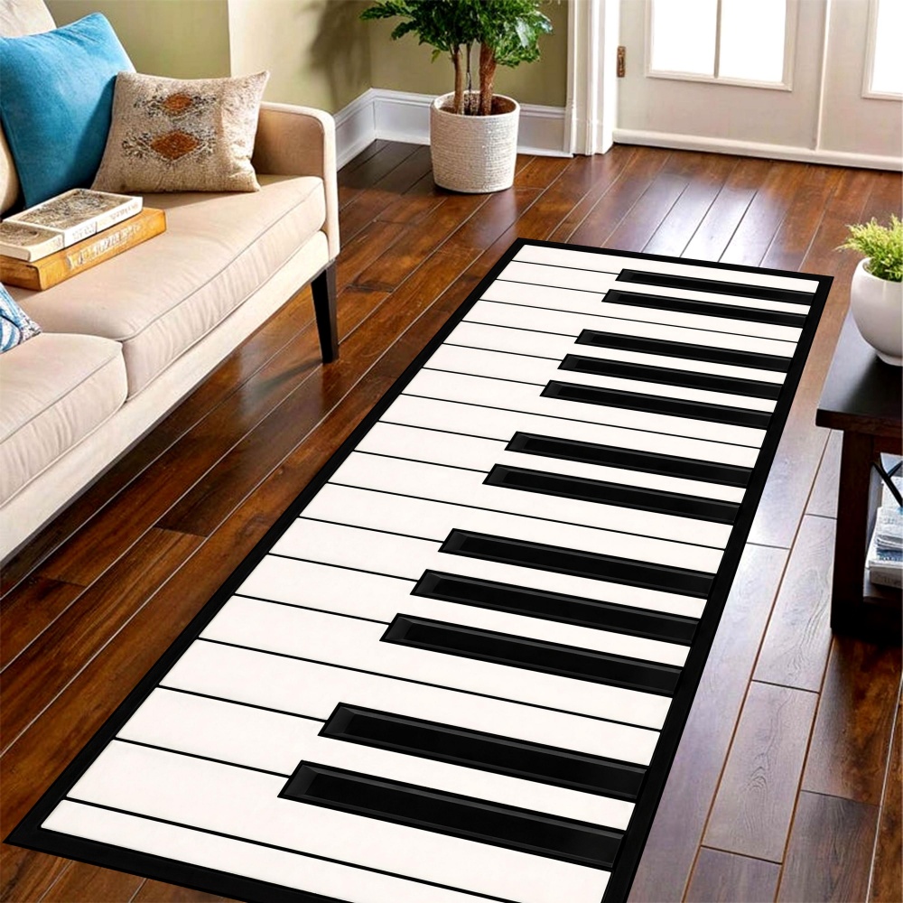 Commercial Printing House - Classic Piano Key Long Runner Rug,monochrome