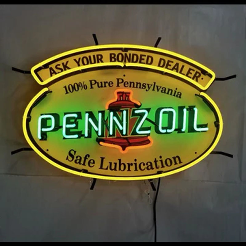 Commercial Glass Printing - Neon Signs for pennzoi Gas Handcrafted