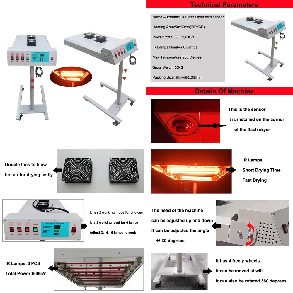 360-degree Rotation 6000W Auto - Flash Dryer Screen Print ulasan dan harga